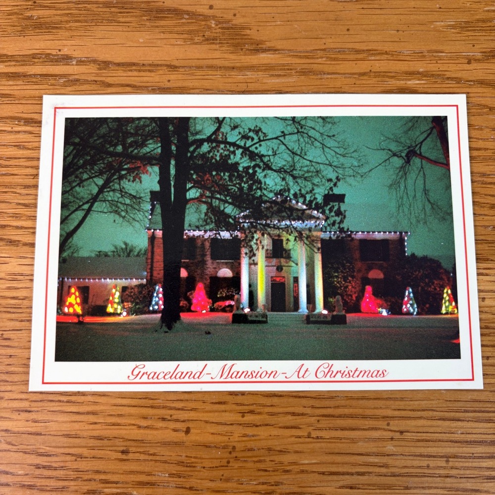 Vintage 1987 Elvis Presley Graceland Mansion At Christmas Postcard L-94490-D